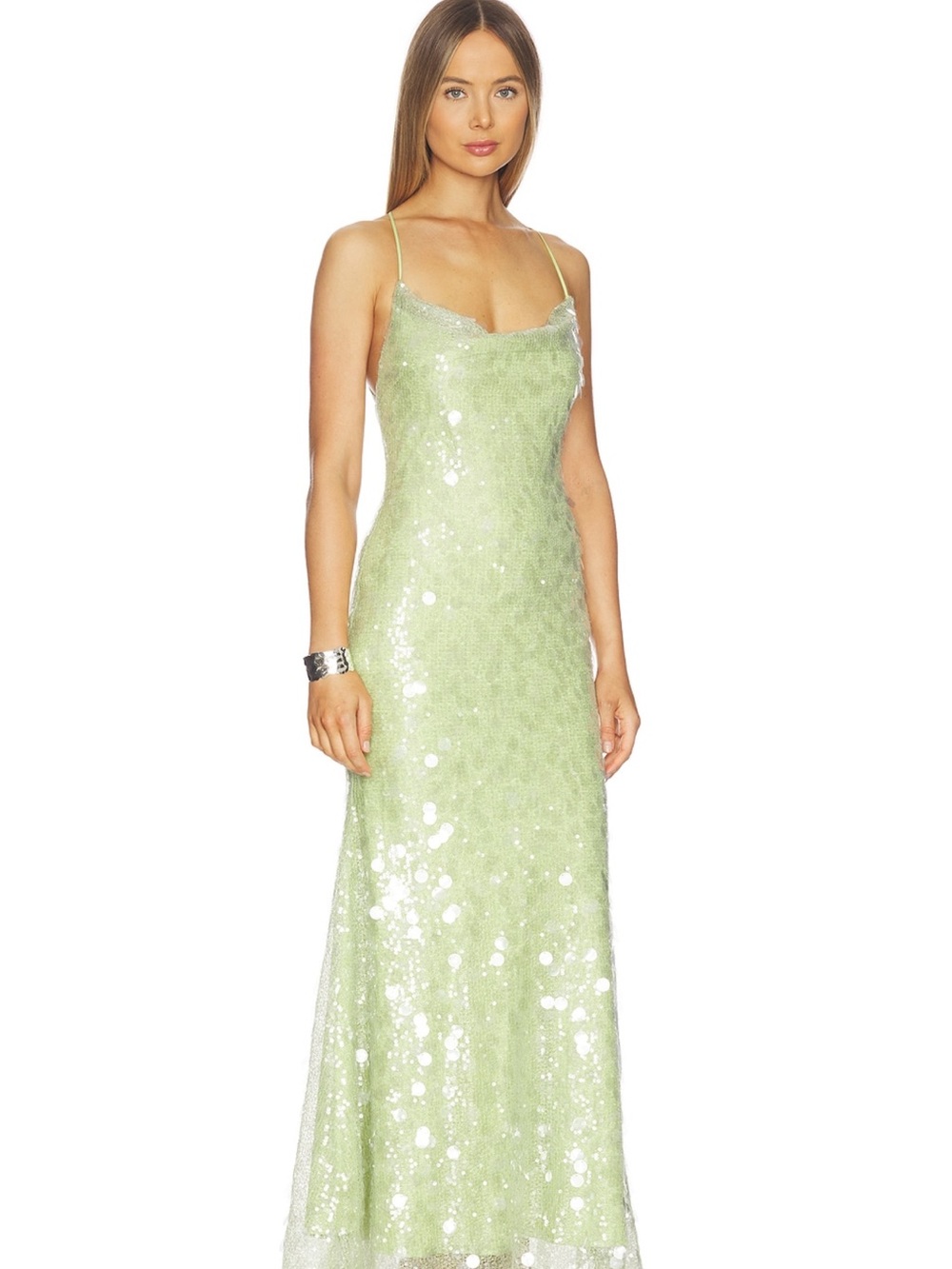 Sequin Backless Slip Maxi Dress in Light Green - Picture 2 of 5